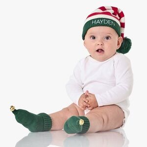 NWT Pottery Barn Kids Elf Hat and Bootie Set 3-6 Months Christmas Knit Holidays